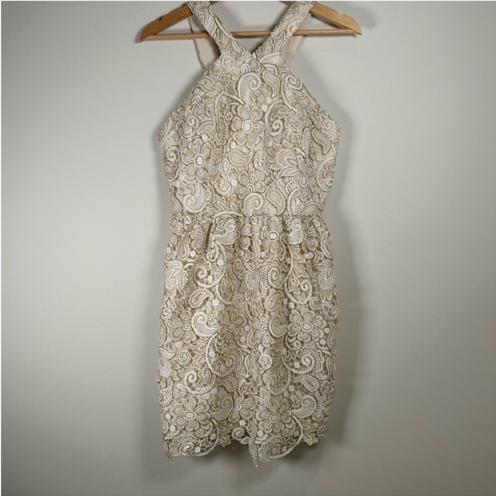Club Monaco - Doina Cream and Gold Lace Dress